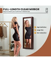 Sugift Lockable Wall Mount Mirrored Jewelry Cabinet with Led Lights