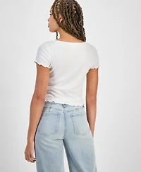 Hippie Rose Juniors' Scoop-Neck Lace Layered Tee