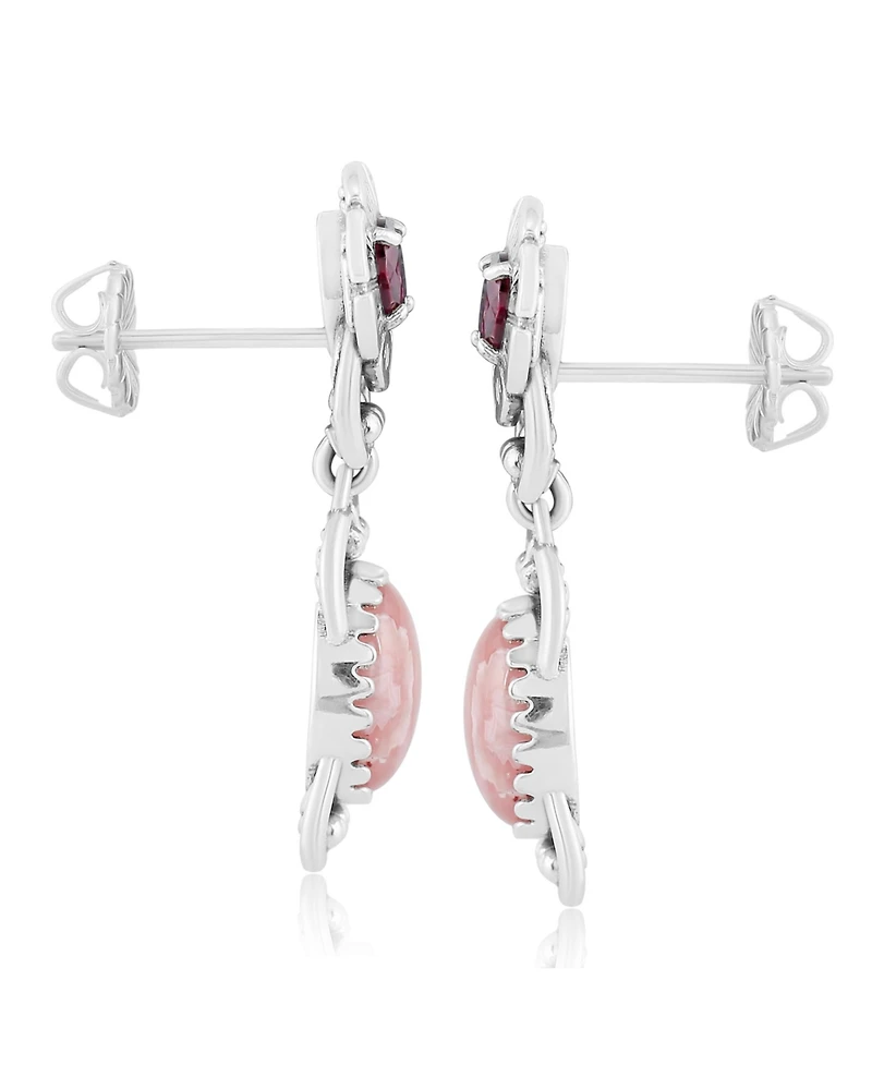American West Jewelry Sterling Silver Rhodochrosite Red Garnet Desert Bloom Dangle Earrings