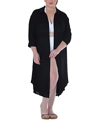 Raviya Plus Button-Down Midi Cover-Up Dress