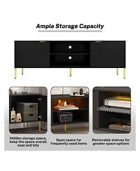Unique Herringbone Design Multifunctional Tv Stand With Led Light