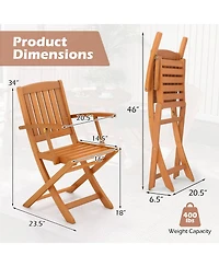 Gouun Patio Wood Folding Chair Set of 2 with Armrests and Slatted Seat