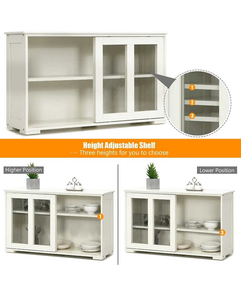 Gouun Sideboard Buffet Cupboard Storage Cabinet with Sliding Door-Antique