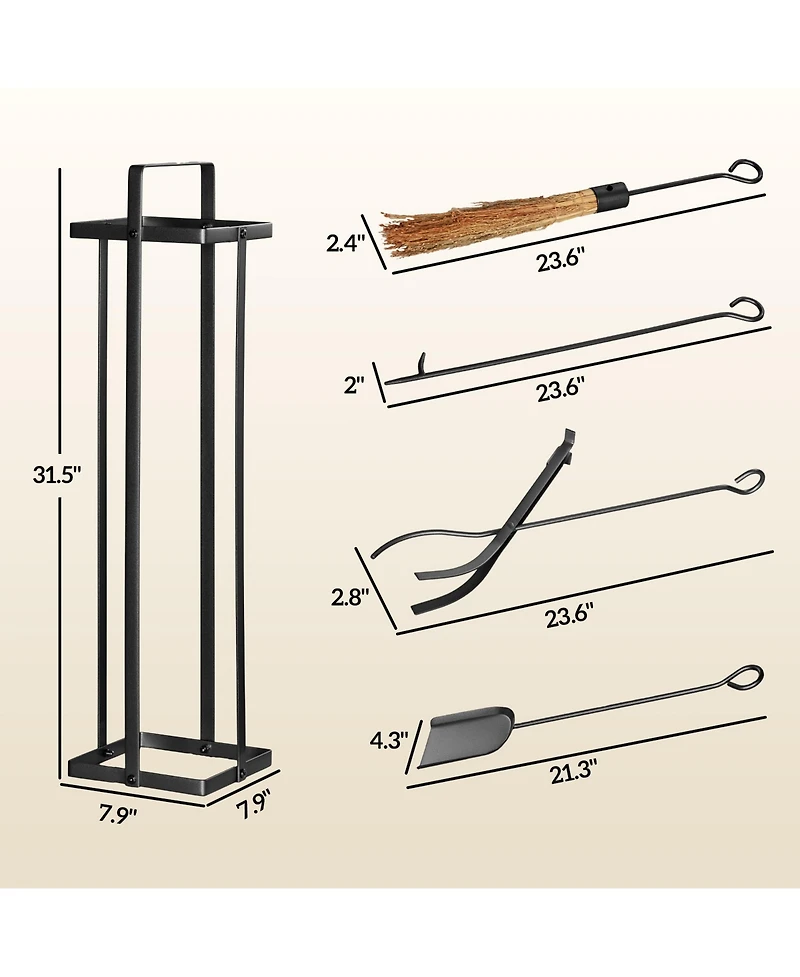 Outsunny 5 Piece Fireplace Tools Set w/ Sd for Indoor or Outdoor,