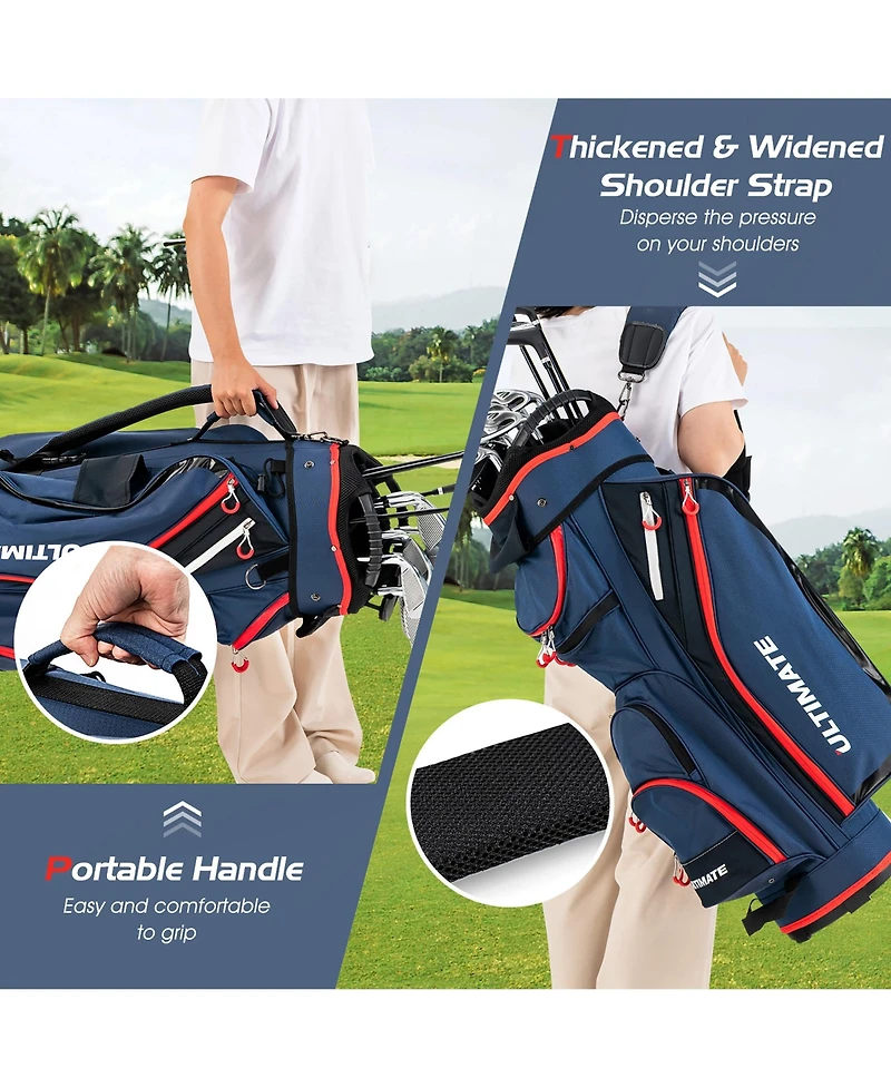 Gymax 9.5" Golf Cart Bag w/14 Divider Rain Hood Cooler Bag 8 Pockets