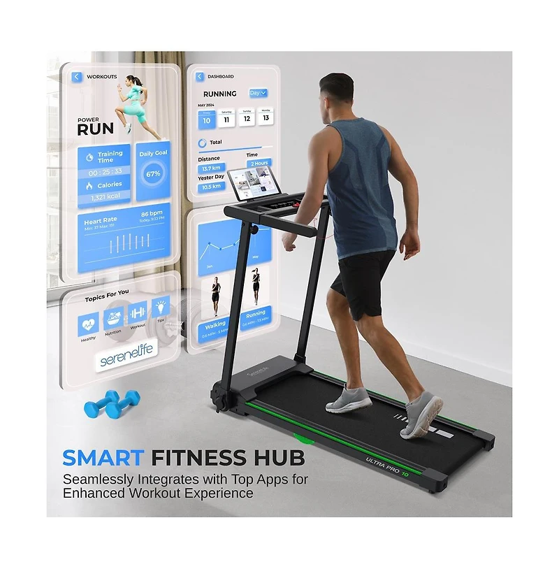 SereneLife 2.5 Hp Foldable Motorized Treadmill with Led Display