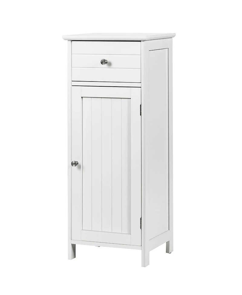 Wooden Bathroom Floor Storage Cabinet Organizer with Drawer and Adjustable Shelf