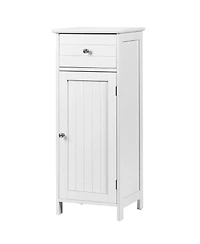 Wooden Bathroom Floor Storage Cabinet Organizer with Drawer and Adjustable Shelf
