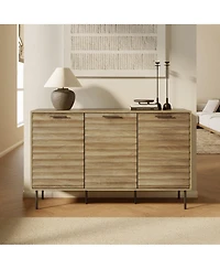 LuxenHome Mid-Century Modern Wave 3-Door 55.1-Inch Wide Kitchen Sideboard Cabinet with Metal Legs