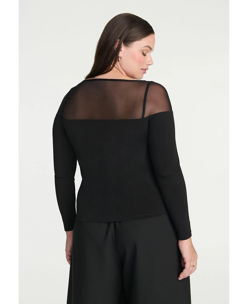 Eloquii Women's Elements Mesh Panel Long Sleeve Top