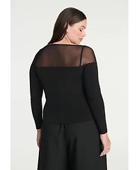 Eloquii Women's Elements Mesh Panel Long Sleeve Top