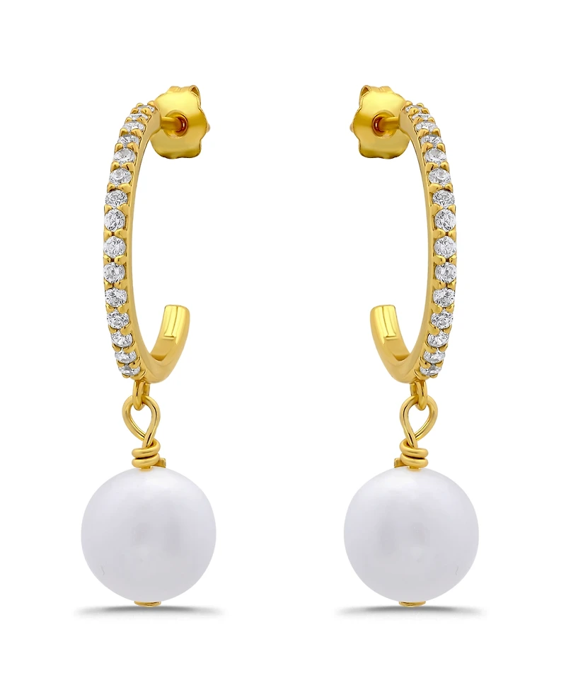 Macy's Freshwater Cultured Pearl Drop Cubic Zirconia Hoop Post Earrings