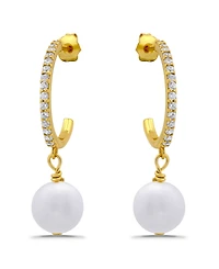 Macy's Freshwater Cultured Pearl Drop Cubic Zirconia Hoop Post Earrings