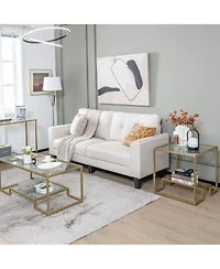 Gouun 22 Inch 2-Tier Square Sofa Side Table with Tempered Glass Tabletop
