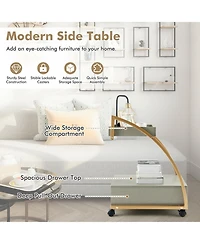 Gouun Modern 2-Tier Rolling End Table with Tray Top and Pull-Out Drawer