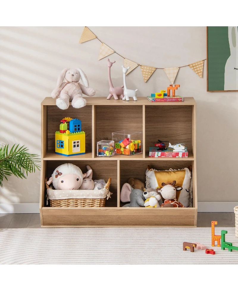 Gouun 5-Cube Wooden Kids Toy Storage Organizer with Anti-Tipping Kits