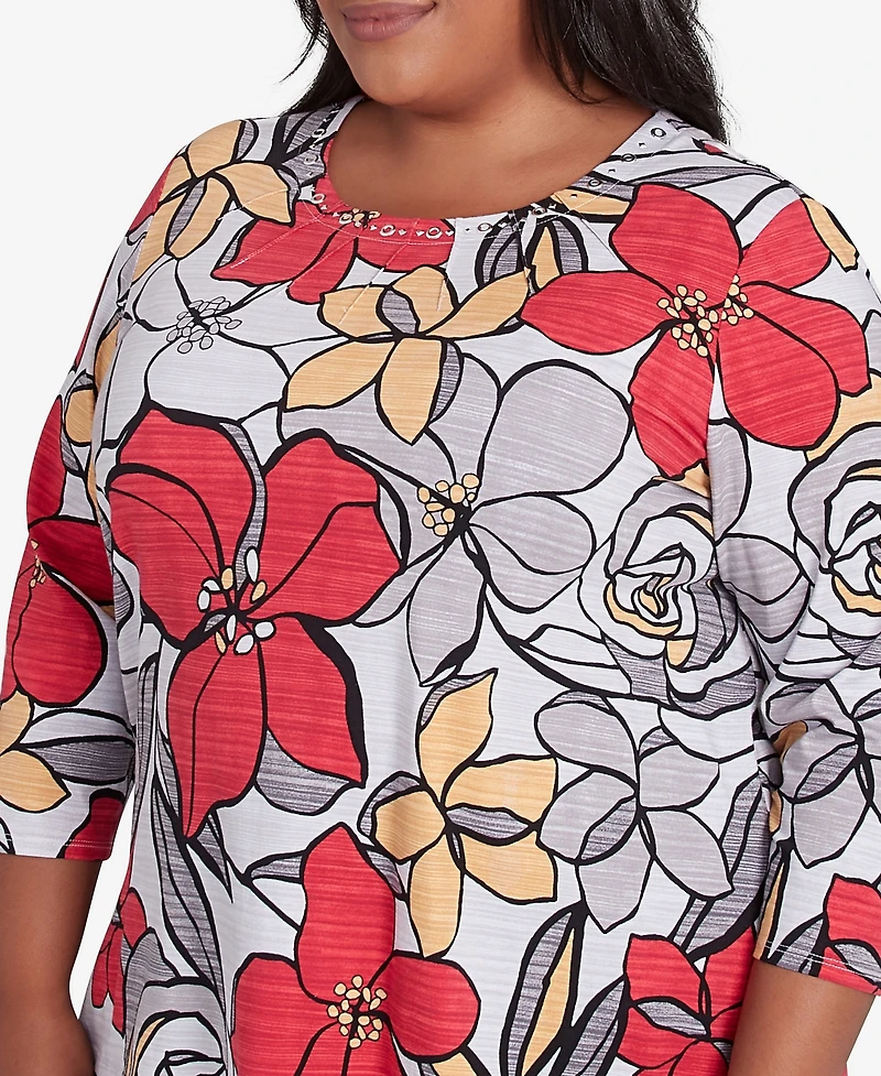 Alfred Dunner Plus Size Bold Floral Print Top
