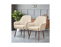 Slickblue Set of 2 Retro Grey Linen Upholstered Accent Chair with Stylish Wood Legs