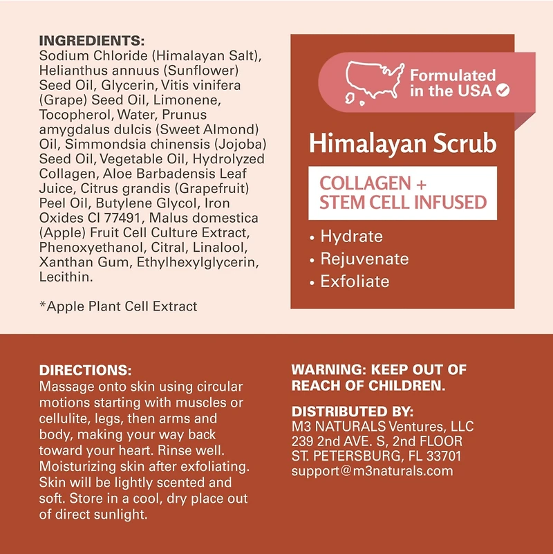 M3 Naturals Himalayan Salt Body Scrub Infused with Collagen and Stem Cell Natural Exfoliating Salt Scrub