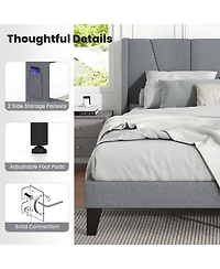 Gouun Full Size Bed Frame with Wingback Headboard and Wood Slat Support-Full Size