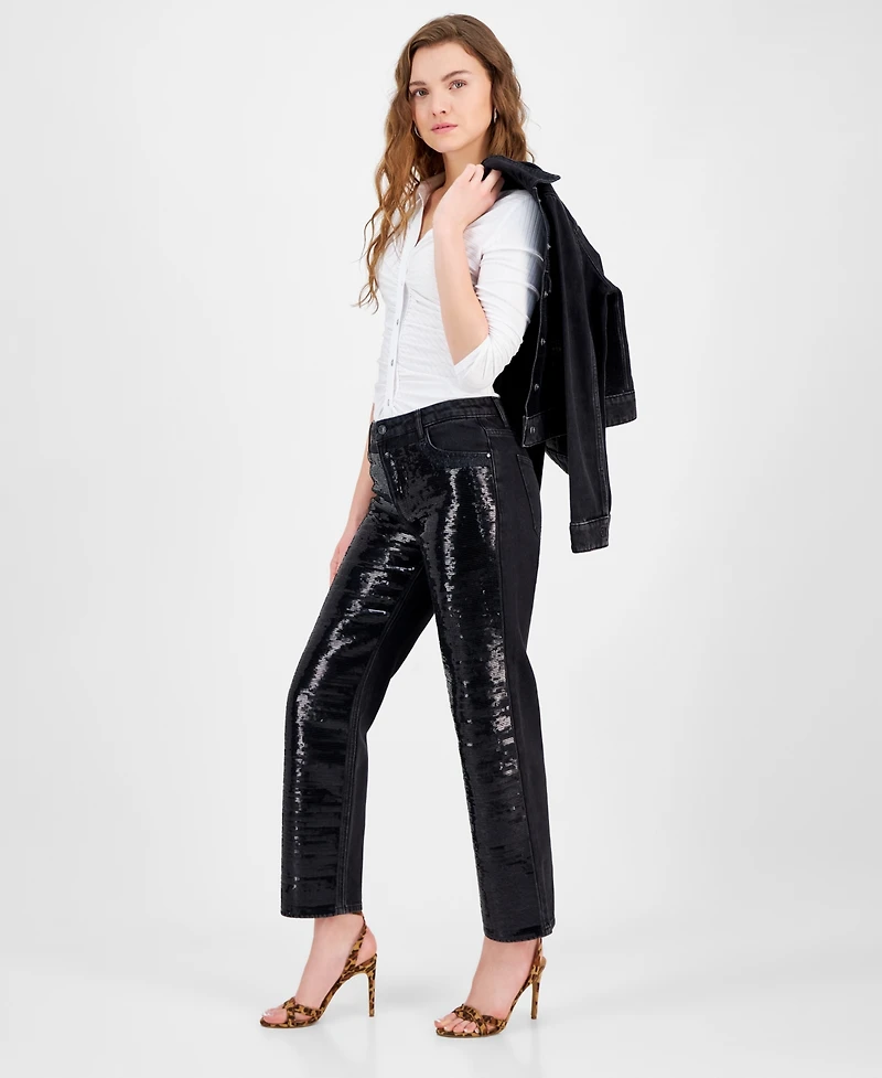 Guess Women's Jill Sequin-Front Boyfriend Jeans