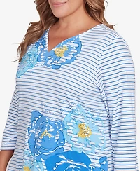 Ruby Rd. Plus Floral Embroidered Script Stripe Top