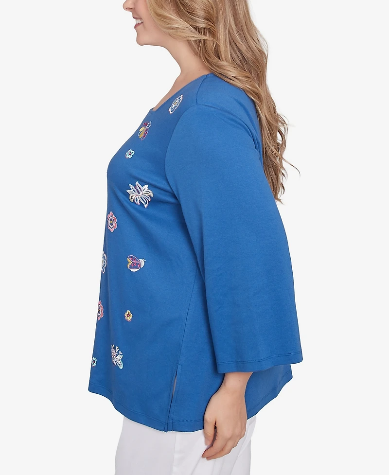 Ruby Rd. Plus Embroidered Scattered Floral Top
