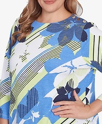 Ruby Rd. Plus Diagonal Striped Floral Top