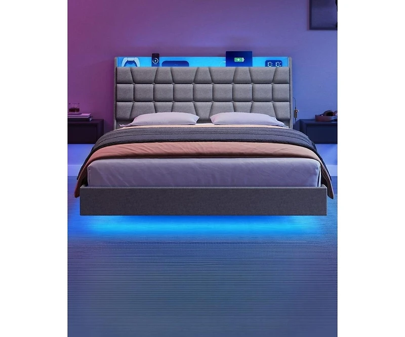 Slickblue Queen Size Floating Bed Frame with Led Lights for Modern Bedroom Decor