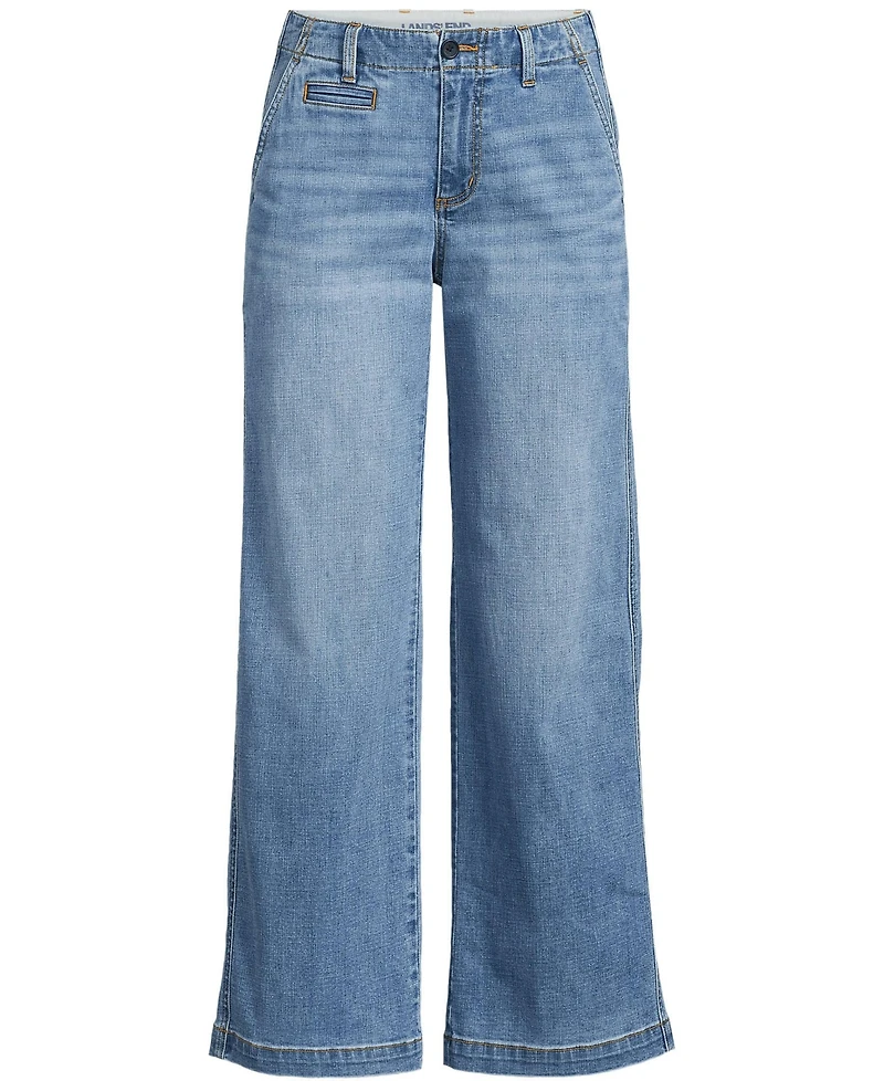 Lands' End Women's Mid Rise Denim Wide Leg Ankle Jeans