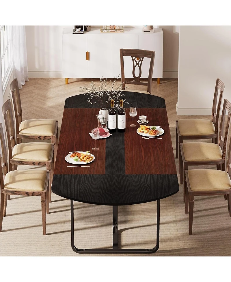 Tribesigns 70.86" Modern Oval Dining Table with Walnut and Black Finish Splicing Board, Curved Kitchen Tables for 6-8, Large Dining Room Table with St