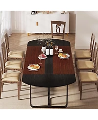 Tribesigns 70.86" Modern Oval Dining Table with Walnut and Black Finish Splicing Board, Curved Kitchen Tables for 6-8, Large Dining Room Table with St