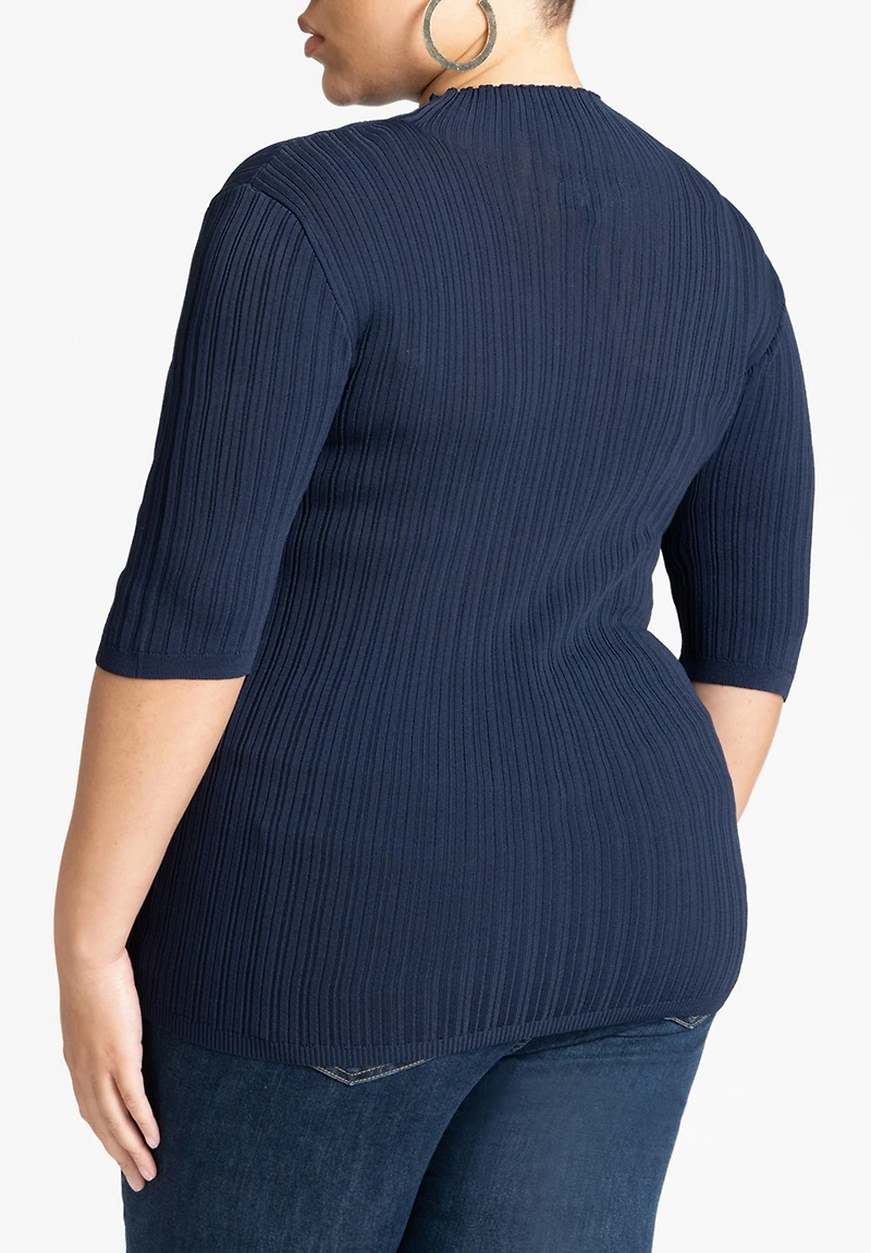 Eloquii Women's Plus Sleek Funnel Neck Elbow Sleeve Sweater