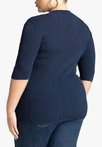 Eloquii Women's Plus Sleek Funnel Neck Elbow Sleeve Sweater