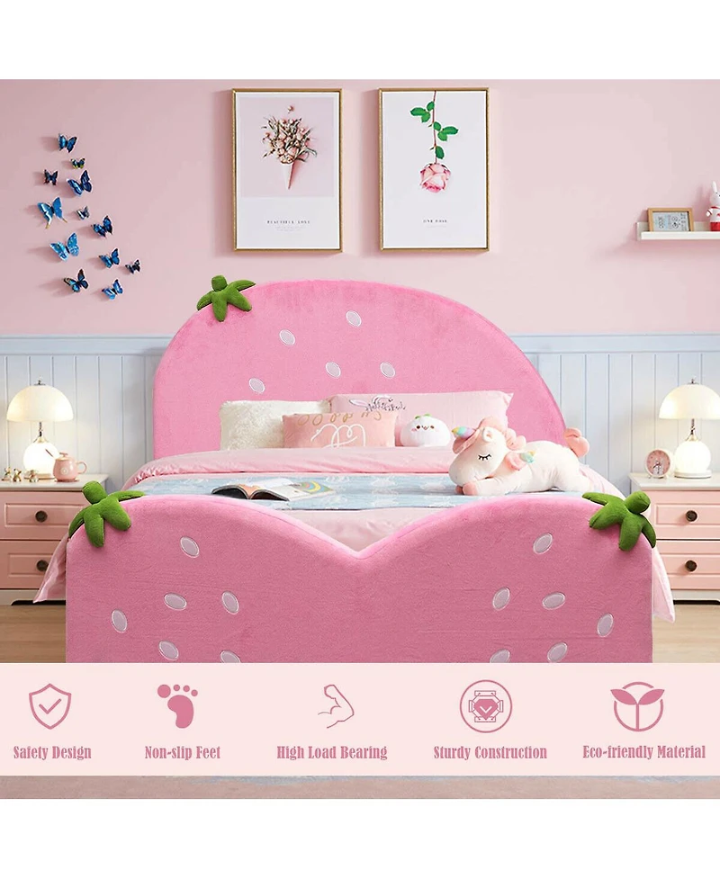 Gouun Kids Children Upholstered Berry Pattern Toddler Bed