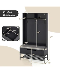 Costway 69" Tall Hall Tree with Seat Cushion Open Compartments Hooks Lift-top Storage