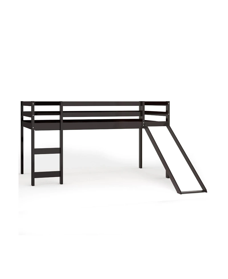 Gouun Twin Size Low Sturdy Loft Bed with Slide Wood