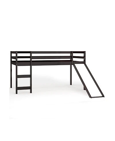 Gouun Twin Size Low Sturdy Loft Bed with Slide Wood