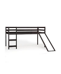 Gouun Twin Size Low Sturdy Loft Bed with Slide Wood
