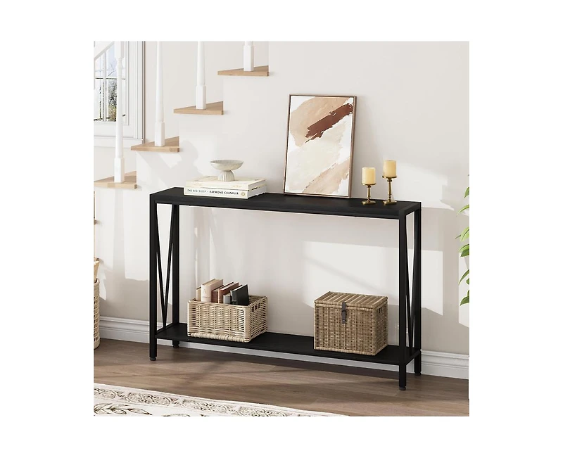 gaomon Entryway Table, Industrial Console Table with V Design, 43" 2 Tier Sofa Table with Storage, Narrow Console Table for Entryway Living Room