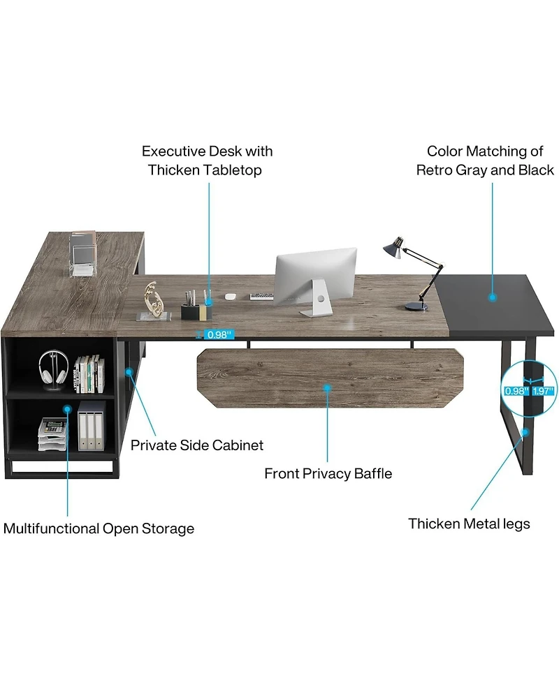 Tribesigns 70.8" Executive Desk with 55" File Cabinet, Modern L Shaped Computer Storage Shelves and Large f