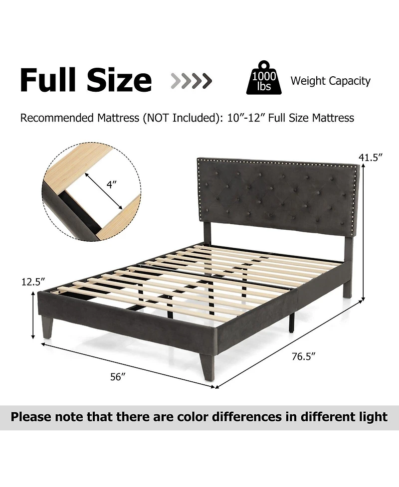 Gouun Full Size Upholstered Platform Bed with Tufted Headboard-Full Size