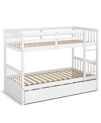 Twin Over Twin Bunk Bed with Pull-out Trundle and Ladder
