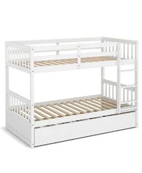Twin Over Twin Bunk Bed With Pull Out Trundle Ladder