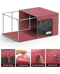 Sorbus 2 Pack Small Foldable Storage Box - Metal Frame, Oxford Fabric, Large Window & Handles - Organization for Bedroom, Linens & Clothes (Pink)