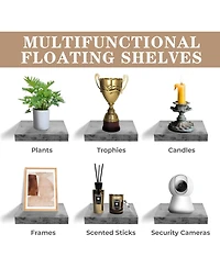 Set of 3 (9") Sorbus Square Floating Shelf with Invisible Mounting Brackets for Living Room Decor, Bedroom, Bathroom Decor, Kitchen (Rustic Gray