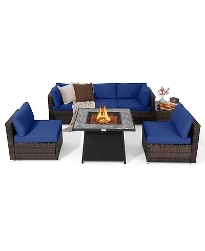 Costway 7 Pcs Patio Furniture Set with 35" Propane Gas Fire Pit Table & Waterproof Cover