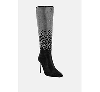 Orymple Shiny Rhinestone Studded Calf Boots