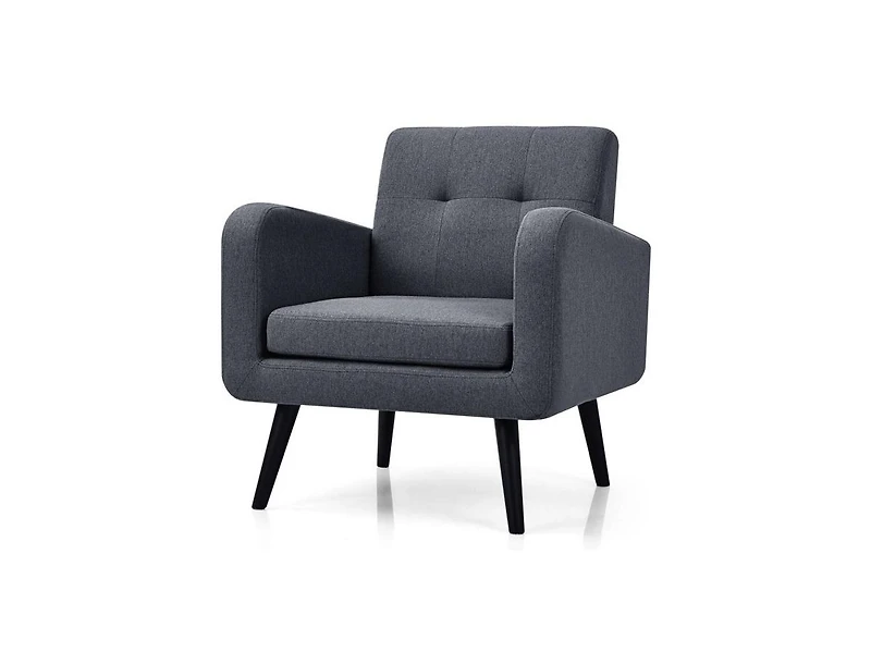 Slickblue Mid-Century Modern Linen Upholstered Accent Chair with Wooden Legs