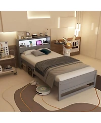 Gouun Twin Size Bed Frame with Storage Headboard Charging Station